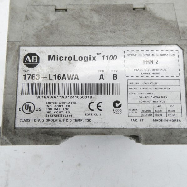 ALLEN BRADLEY 1763-L16AWA SER. A F/W 2 100/120VAC REV. B UNMP