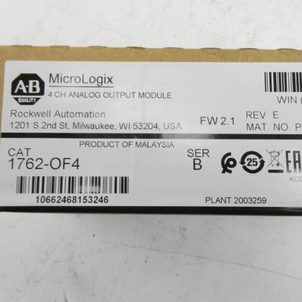 ALLEN BRADLEY 1762-OF4 SER. B F/W 2.1 DATE: 2022 REV. E NSFS