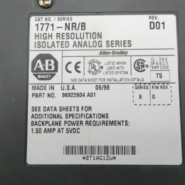 ALLEN BRADLEY 1771-NR SER. B F/W G 5VDC 1.5A REV. D01 NSNP