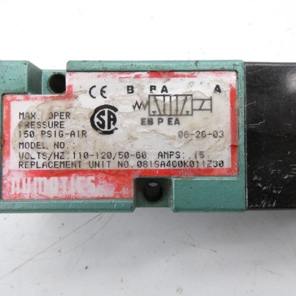 NUMATICS 081SA400K011Z30 110/120V .15A 150PSI UNMP