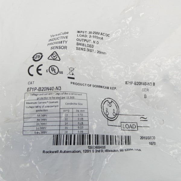 ALLEN BRADLEY 871P-B20N40-N3 SER. B 20-250VAC/DC NSMP