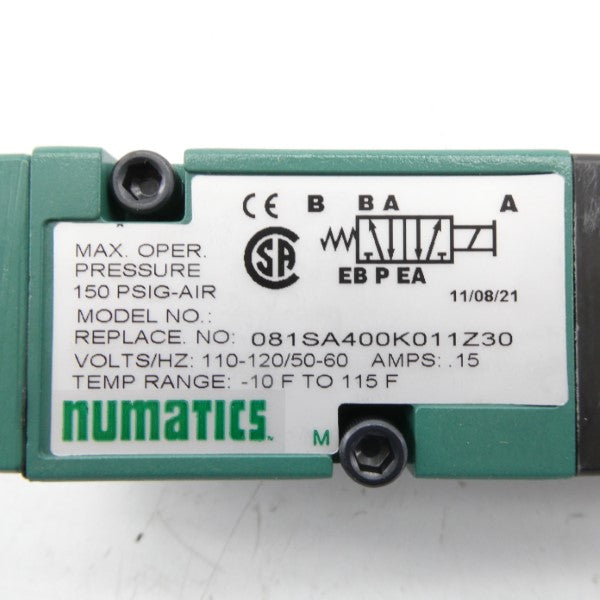 NUMATICS 081SA400K011Z30 110-120V .15A 150PSI NSNP