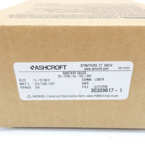 ASHCROFT 35-1036-SL-15L-30# 30PSI 3-1/2" NSMP