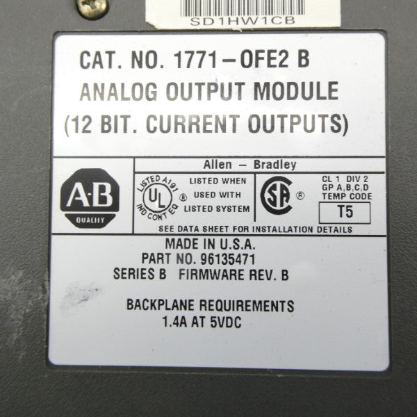 ALLEN BRADLEY 1771-OFE2 SER. B F/W B 5VDC 1.4A NSNP