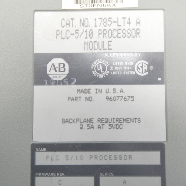 ALLEN BRADLEY 1785-LT4 SER. A F/W C 5VDC 2.5A (NO KEY) NSNP