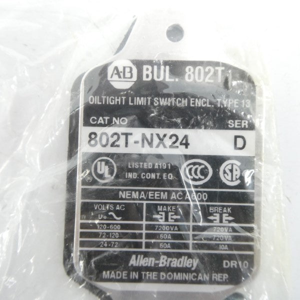 ALLEN BRADLEY 802T-NX24 SER. D 120-600VAC 60A (WH) NSMP