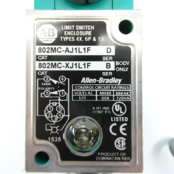 ALLEN BRADLEY 802MC-AJ1L1F SER. D 120VAC 60A (WH) NSMP