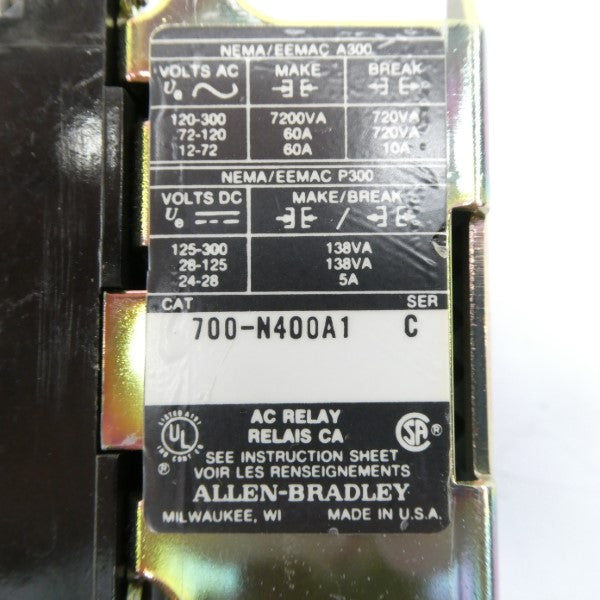 ALLEN BRADLEY 700-N400A1 SER. C 110/120V 60A (AS PICTURED) UNMP