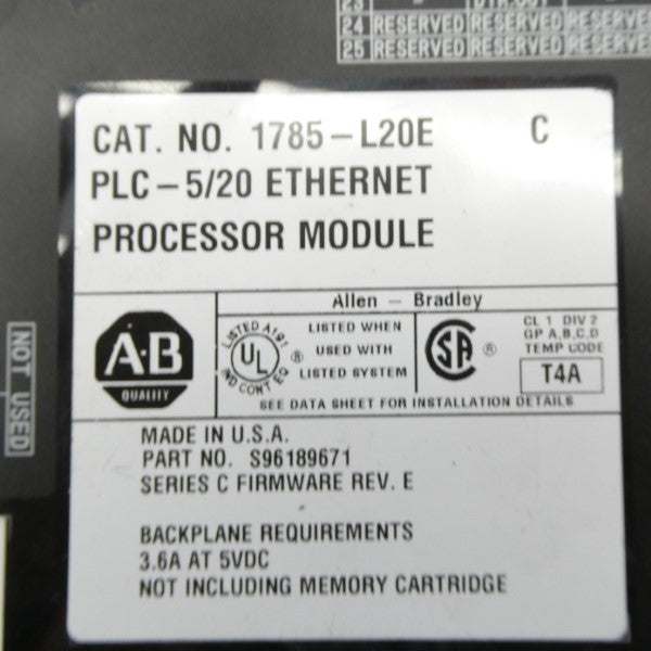 ALLEN BRADLEY 1785-L20E SER. C F/W E 5VDC 3.6A (NO KEY) NSNP