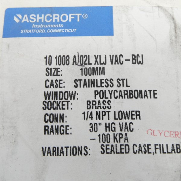 ASHCROFT 101008A02LXLJVAC-BCJ 30"HGVAC NSMP