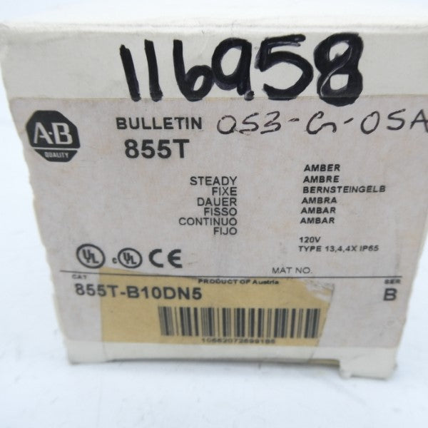ALLEN BRADLEY 855T-B10DN5 SER. B 120V (WH) NSMP