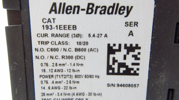 ALLEN BRADLEY 193-1EEEB SER. A 690V 5.4-27A (BR/WH) NSMP