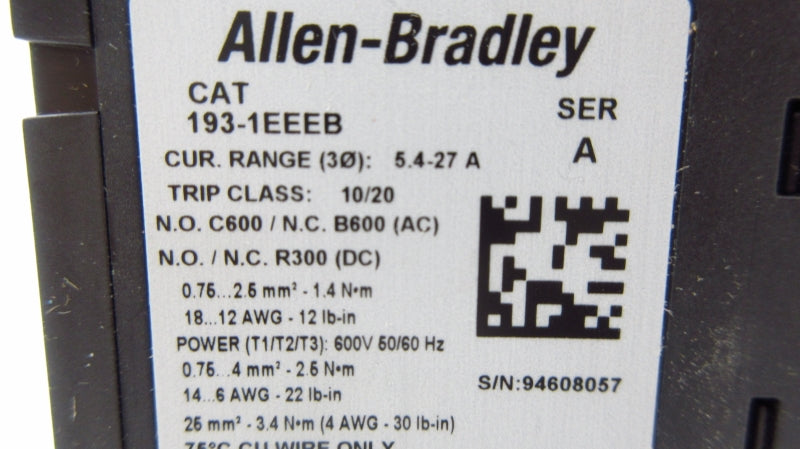ALLEN BRADLEY 193-1EEEB SER. A 690V 5.4-27A (BR/WH) NSMP