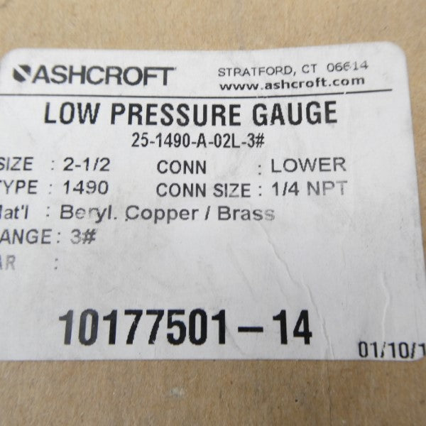 ASHCROFT 25-1490-A-02L-3# 2-1/2" NSMP