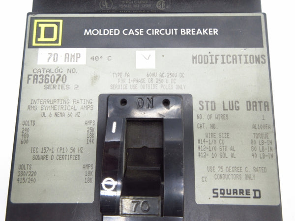 SQUARE D FA36070 SER. 2 600VAC 70A NSNP