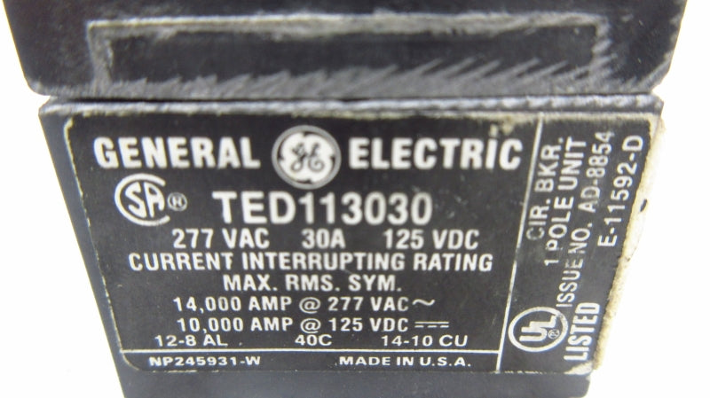 GENERAL ELECTRIC TED113030 277VAC 30A UNMP