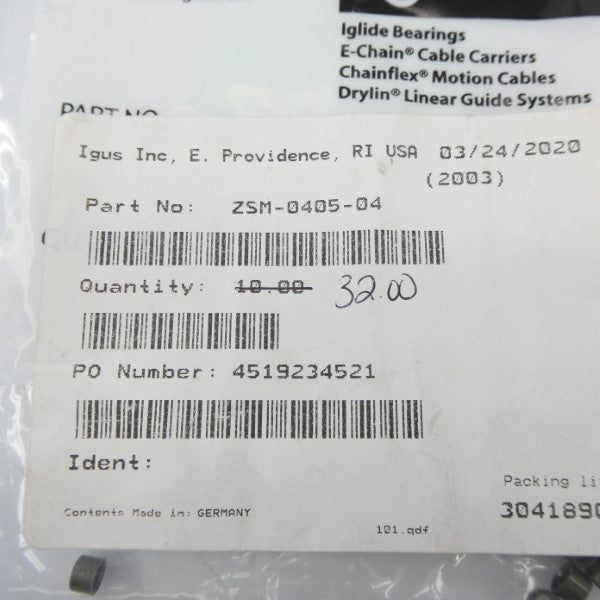 IGUS ZSM-0405-04 (PKG OF 25) NSMP