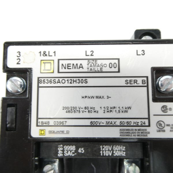 SQUARE D 8536SAO12V02H30S SER. B 110/120V NSNP