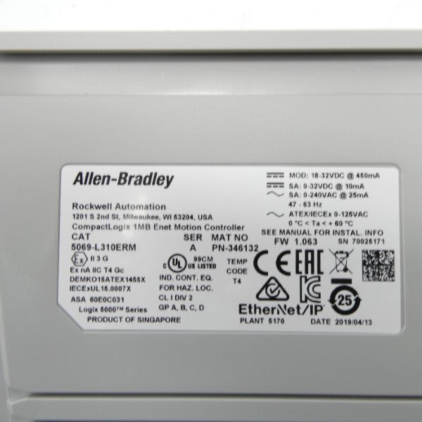 ALLEN BRADLEY 5069-L310ERM SER. A F/W 1.063 18-32VDC NSMP