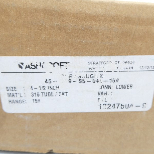 ASHCROFT 45-1279-SS-041-15# 15PSI 4-1/2" NSMP