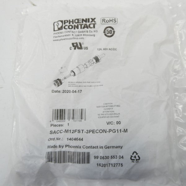 PHOENIX CONTACT SACC-M12FST-3PECON-PG11-M 1404644 60VAC/DC 12A NSMP