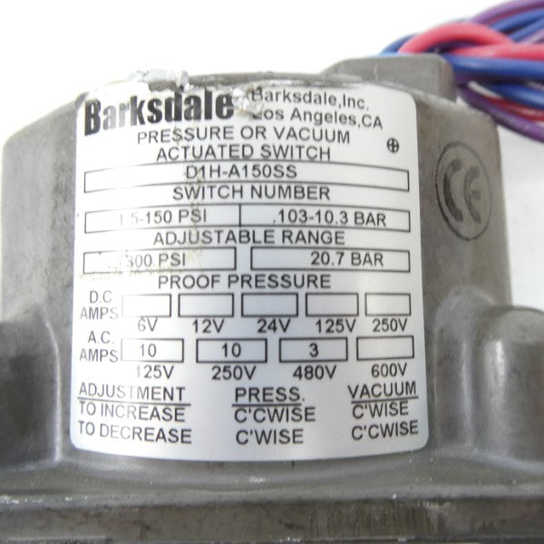 BARKSDALE D1H-A150SS 480VAC 3A 1.5-150PSI NSNP