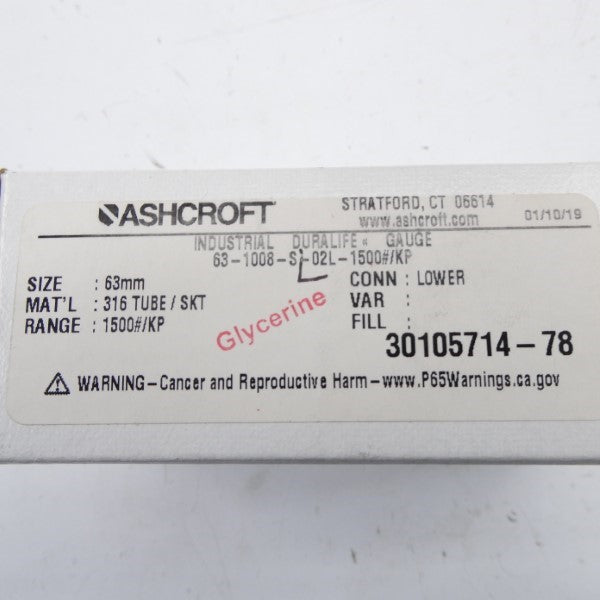 ASHCROFT 63-1008-S-02L-1500#/KP 1500PSI 63MM NSMP