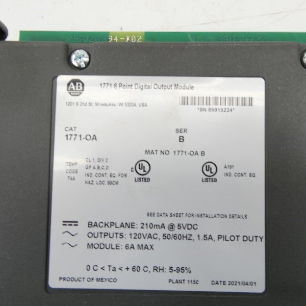 ALLEN BRADLEY 1771-OA SER. B 120VAC (NO TERMINAL) NSMP