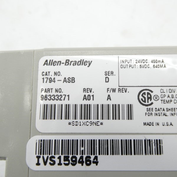 ALLEN BRADLEY 1794-ASB SER. D F/W A 24VDC REV. A01 NSMP