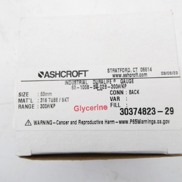 ASHCROFT 63-1008-SL-02B-300#/KP 300PSI 63MM NSMP