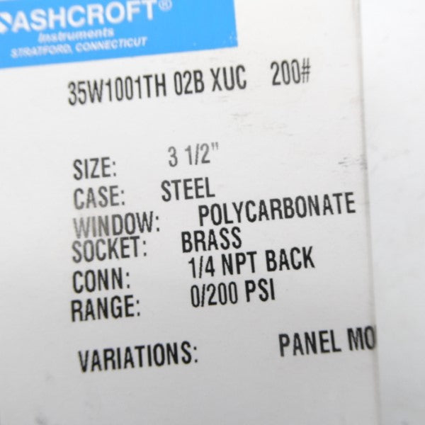ASHCROFT 35W1001TH02BXUC200# 200PSI 3-1/2" NSMP
