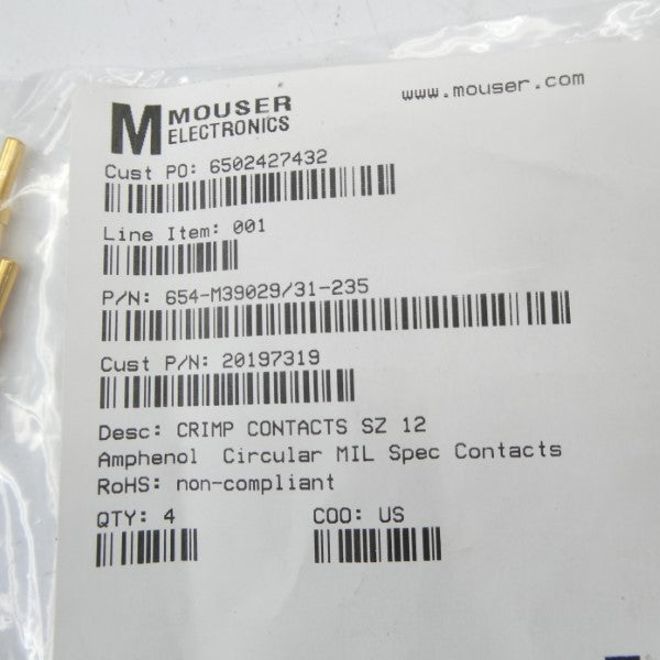 MOUSER ELECTRONICS 654-M39029/31-235 (PKG OF 4) NSMP
