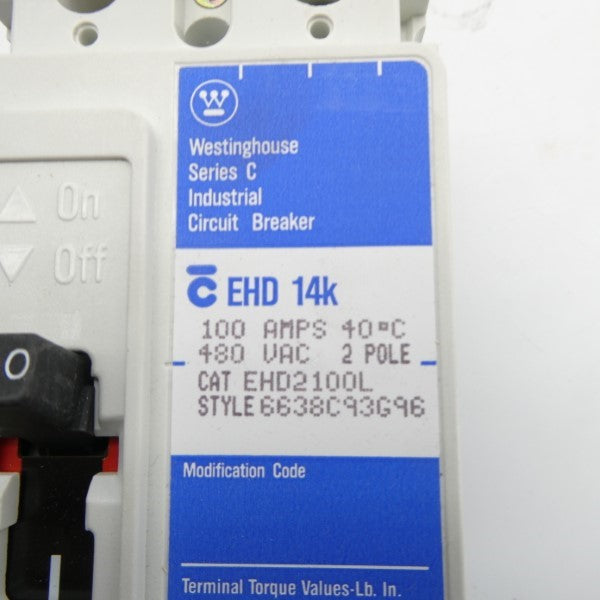 WESTINGHOUSE EHD2100L SER. C 480VAC 100A NSMP