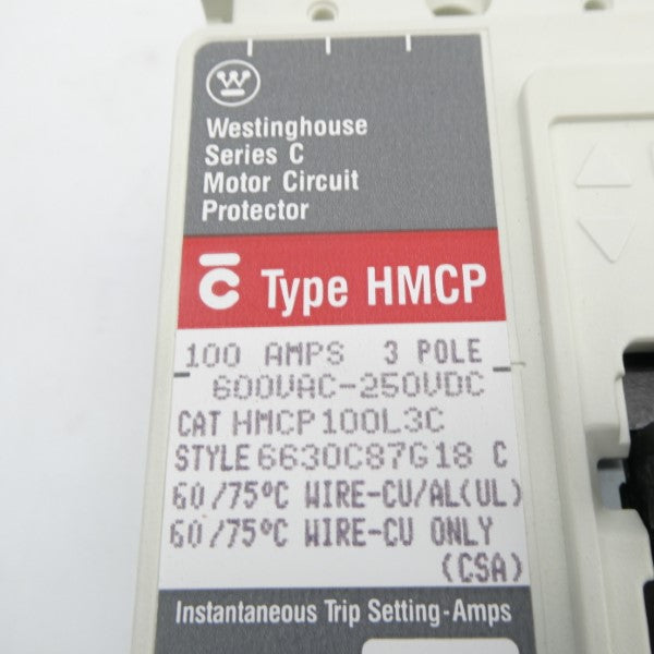 WESTINGHOUSE HMCP100L3C SER. C 600VAC 100A NSMP