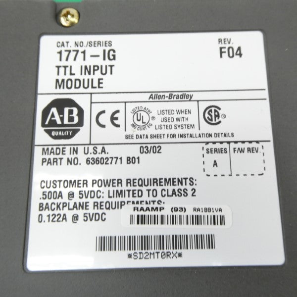 ALLEN BRADLEY 1771-IG SER. A 5VDC 0.122A REV. F04  NSNP