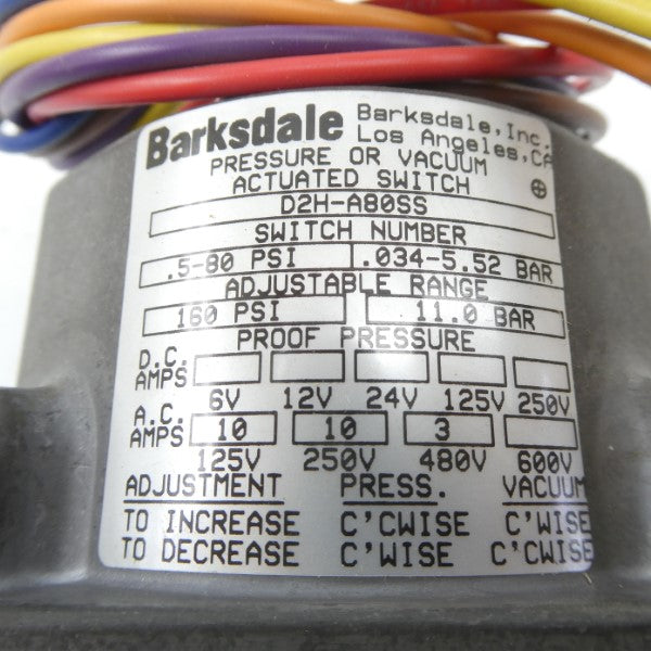 BARKSDALE D2H-A80SS 480VAC 3A .5-80PSI NSNP