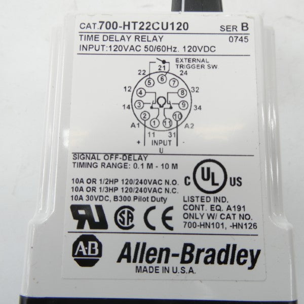 ALLEN BRADLEY 700-HT22CU120 SER. B 120VAC 10A 0.1-10MIN NSNP