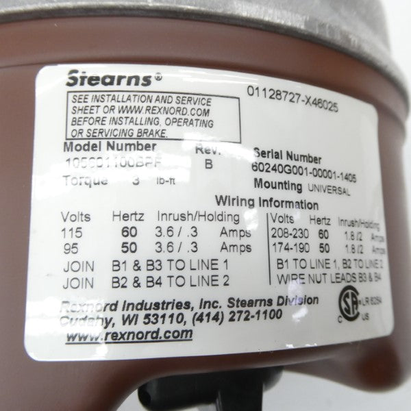 STEARNS 01128727-X46025 105601100BPF 208-230V 1.8/2A NSNP
