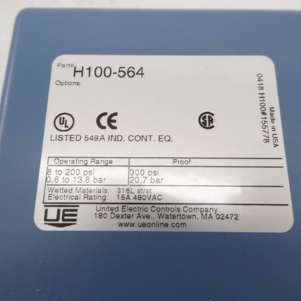 UNITED ELECTRIC H100-564 480VAC 15A 8-200PSI NSNP