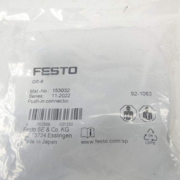 FESTO QS-6 153032 (PKG OF 10) NSMP