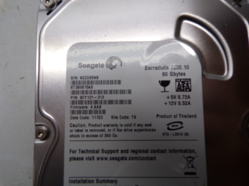 SEAGATE ST380815AS 9CY131-313 F/W 4.AAD 12V 0.52A NSNP