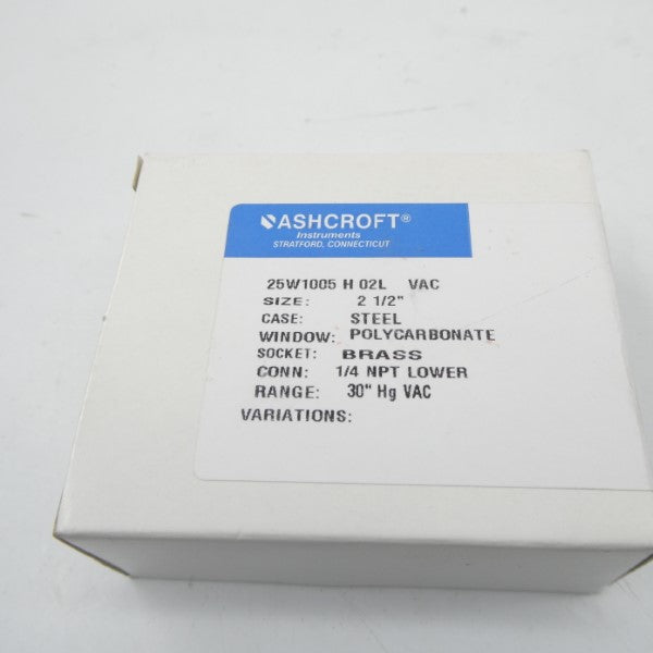 ASHCROFT 25W1005H02LVAC 30"HGVAC 2-1/2" NSMP