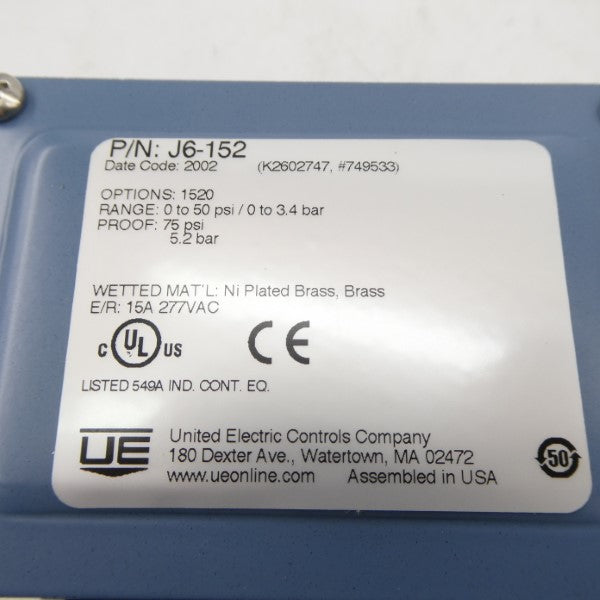 UNITED ELECTRIC J6-152 277VAC 15A 0-50PSI NSMP