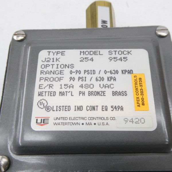 UNITED ELECTRIC J21K-254-9545 480VAC 15A 90PSI NSMP