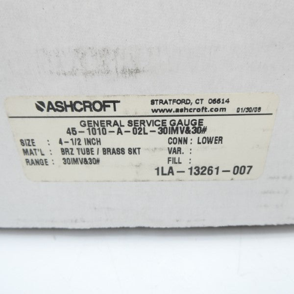 ASHCROFT 45-1010-A-02L-30IMV&30# 30IMV&30 4-1/2" NSMP
