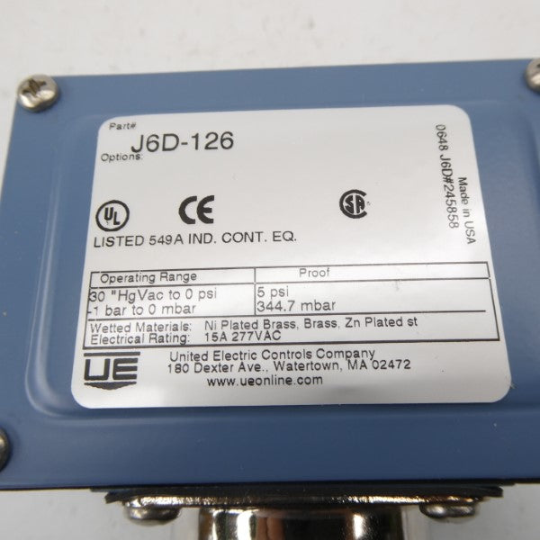 UNITED ELECTRIC J6D-126 277VAC 15A 30"HGVAC NSMP