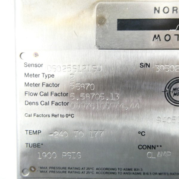 MICRO MOTION DS025S121SU 1900PSI NSNP