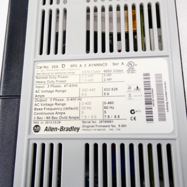 ALLEN BRADLEY 20AD5P0A3AYNNNC0 SER. A F/W 5.001 432-528VAC 5.6A NSNP