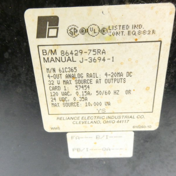RELIANCE ELECTRIC 61C365 86429-75RA 120VAC 0.15A NSNP