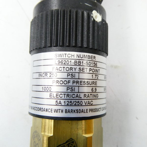BARKSDALE L96201-BB1-S0156 125/250VAC 5A 190-600PSI NSMP